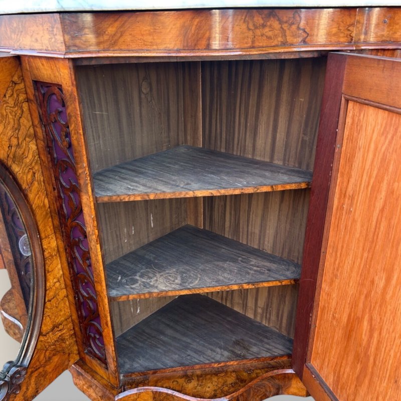 Antique Victorian Walnut & Marble Topped Carved Mirror Backed Sideboard Credenza - Image 7